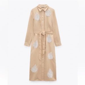 Zara Limited Edition Linen Dress With Beading Size L REF. 2731/077
